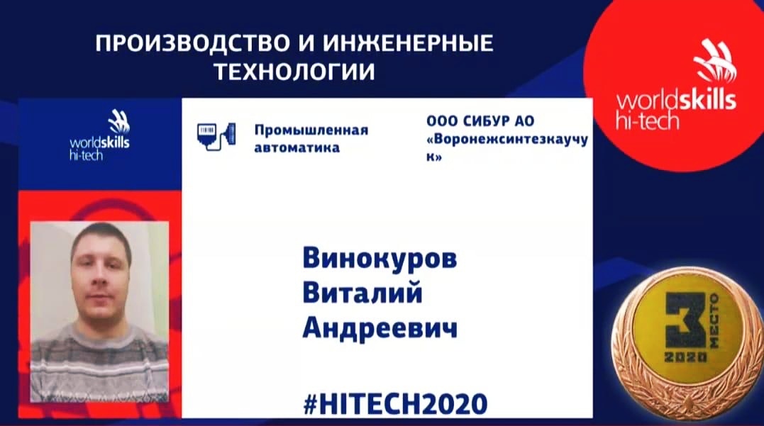 Сотрудник «Воронежсинтезкаучука» -  призер чемпионата WorldSkills Hi-Tech 2020